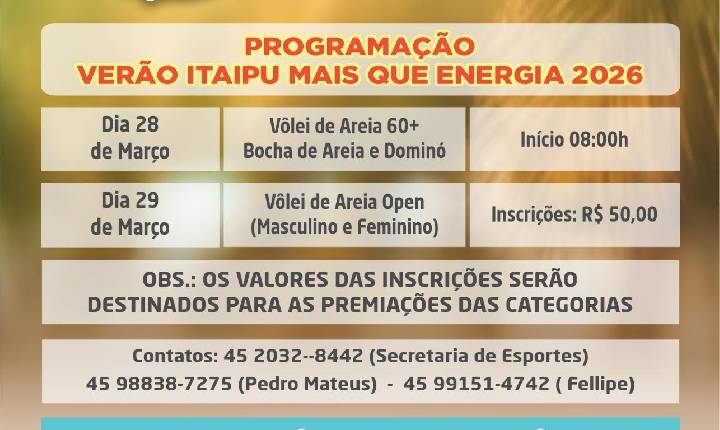 Balneário Terra das Águas recebe projeto Verão Itaipu Mais Que Energia 2026 neste fim de semana