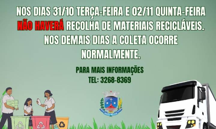 Coleta de materiais recicláveis terá interrupções durante o feriado