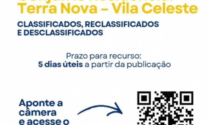 Confira a Lista: edital traz classificados para as moradias, em Vila Celeste