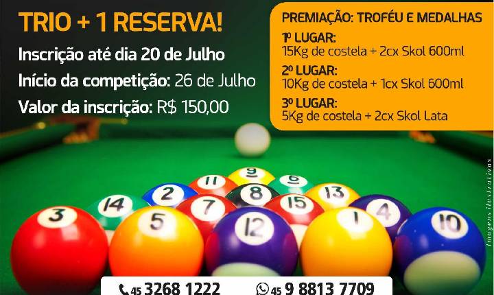 Distribuidora Peixoto realiza 1º Campeonato de Sinuca em Santa Helena; inscrições estão abertas