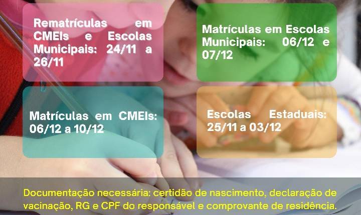 Está aberto o período de rematrículas escolares para o ano letivo 2022