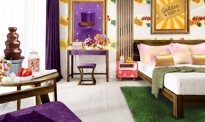 Hotel ganha quarto temático Willy Wonka para celebrar 50 anos de “A Fantástica Fábrica de Chocolate”