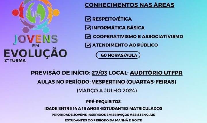 Inscrições para o Projeto Jovens em Evolução em Santa Helena são prorrogadas