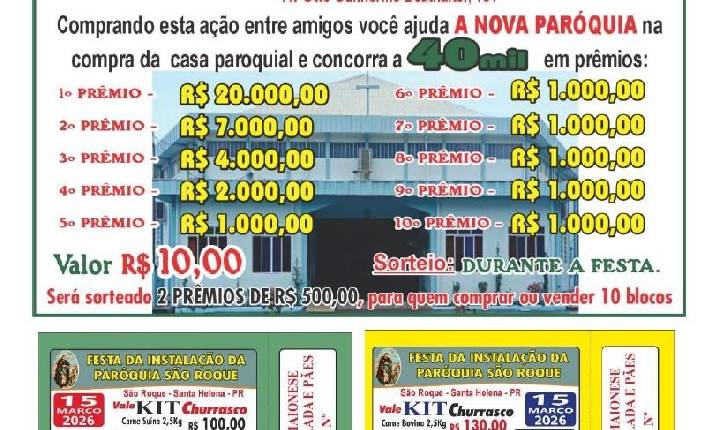 Instalação da Paróquia São Roque será celebrada com festa e ação solidária em Santa Helena