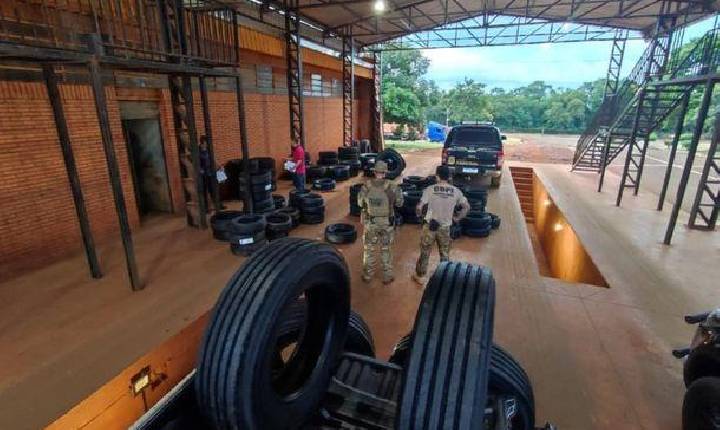 PF e Polícia Civil fecha depósito ilegal de pneus contrabandeados em SH