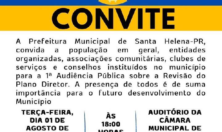 Prefeitura convida população para 1ª Audiência Pública: Revisão do Plano Diretor