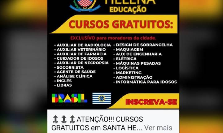 Prefeitura de SH emite nota de esclarecimento sobre anúncio de cursos gratuitos