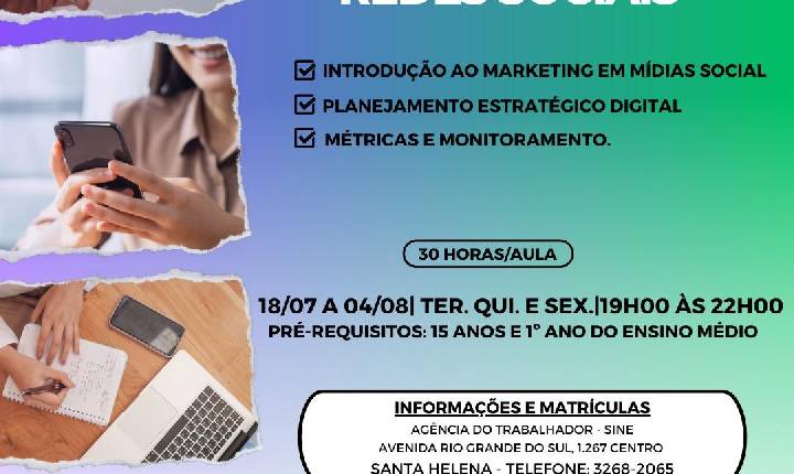 Programa Qualifica Santa Helena abre inscrições para o curso empreender nas redes sociais