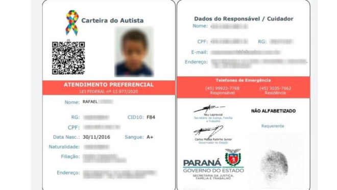 PR vê crescer emissão de carteiras que identificam autistas; item garante atendimento prioritário