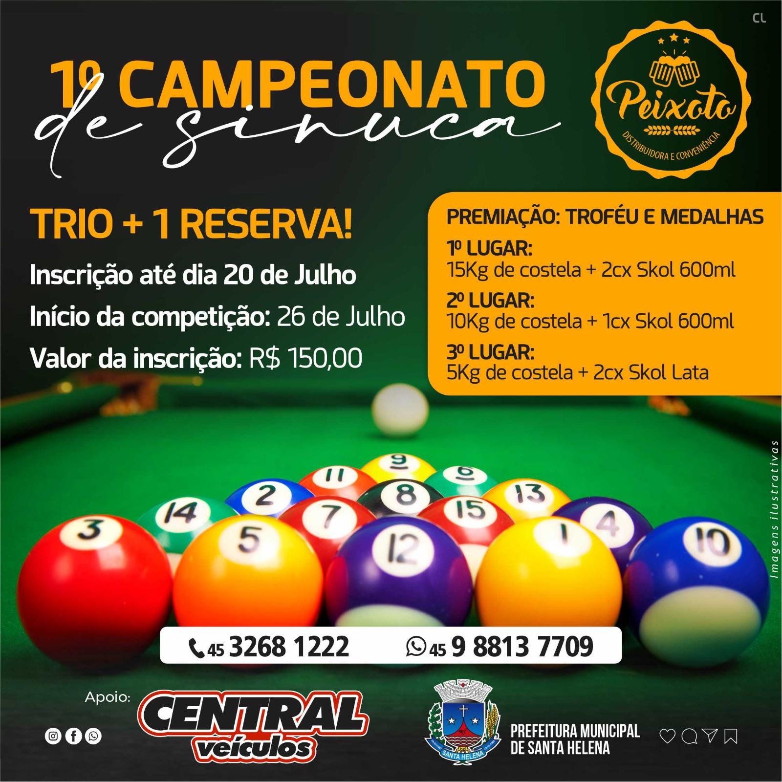 Distribuidora Peixoto realiza 1º Campeonato de Sinuca em Santa Helena; inscrições estão abertas