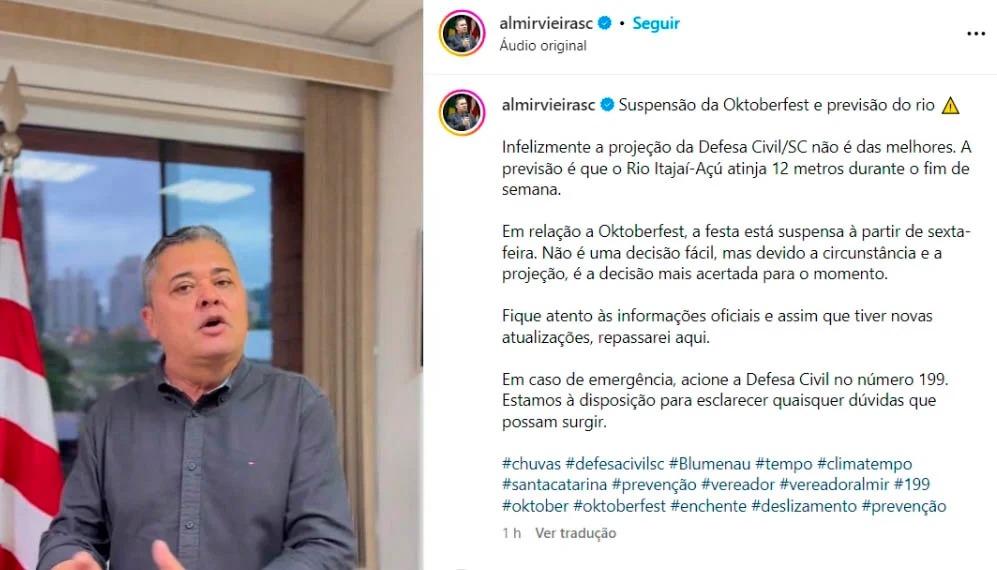 Blumenau suspende a tradicional Oktoberfest, por causa do risco de enchentes