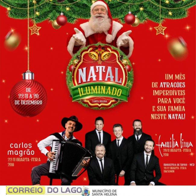 Programação do Natal Iluminado de Santa Helena será na Praça Santos Dumont