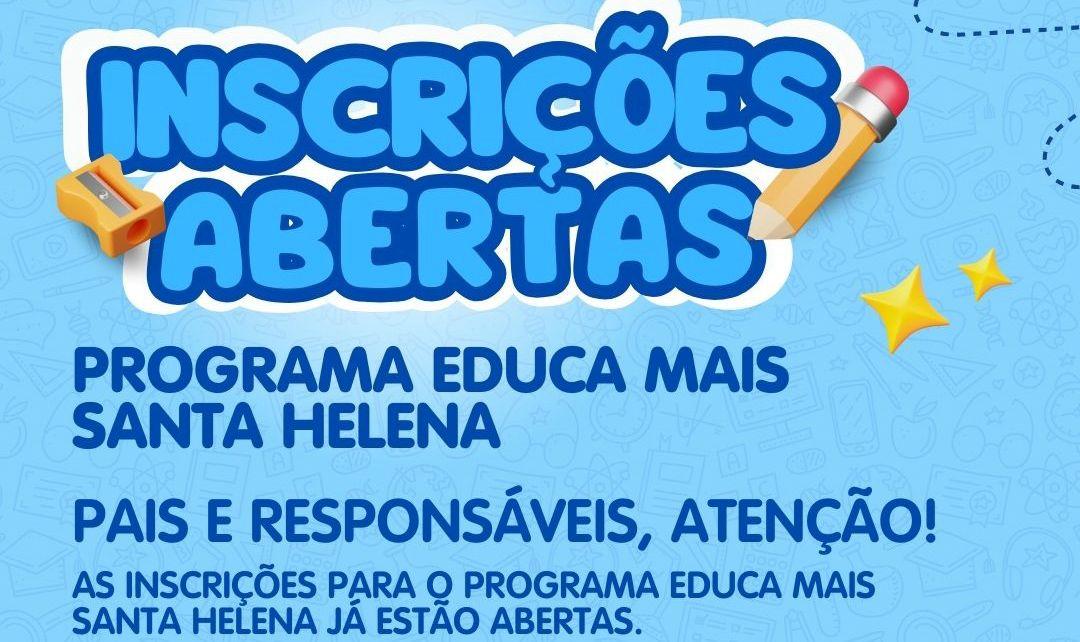 Inscrições abertas para o Programa Educa Mais Santa Helena