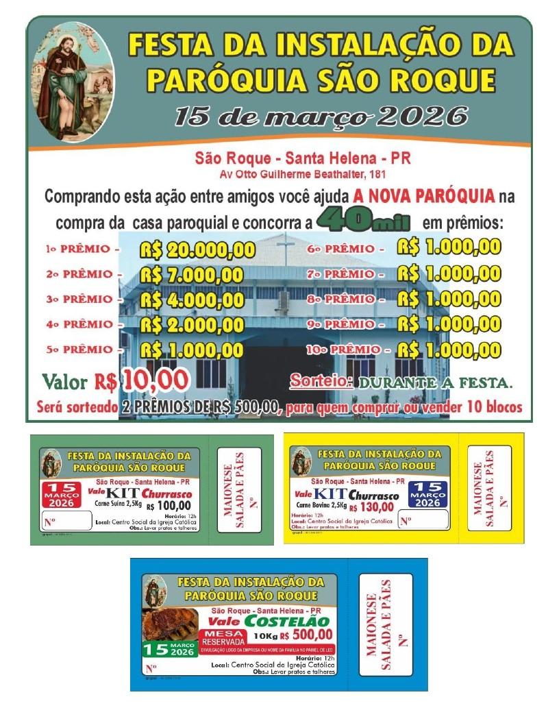 Instalação da Paróquia São Roque será celebrada com festa e ação solidária em Santa Helena