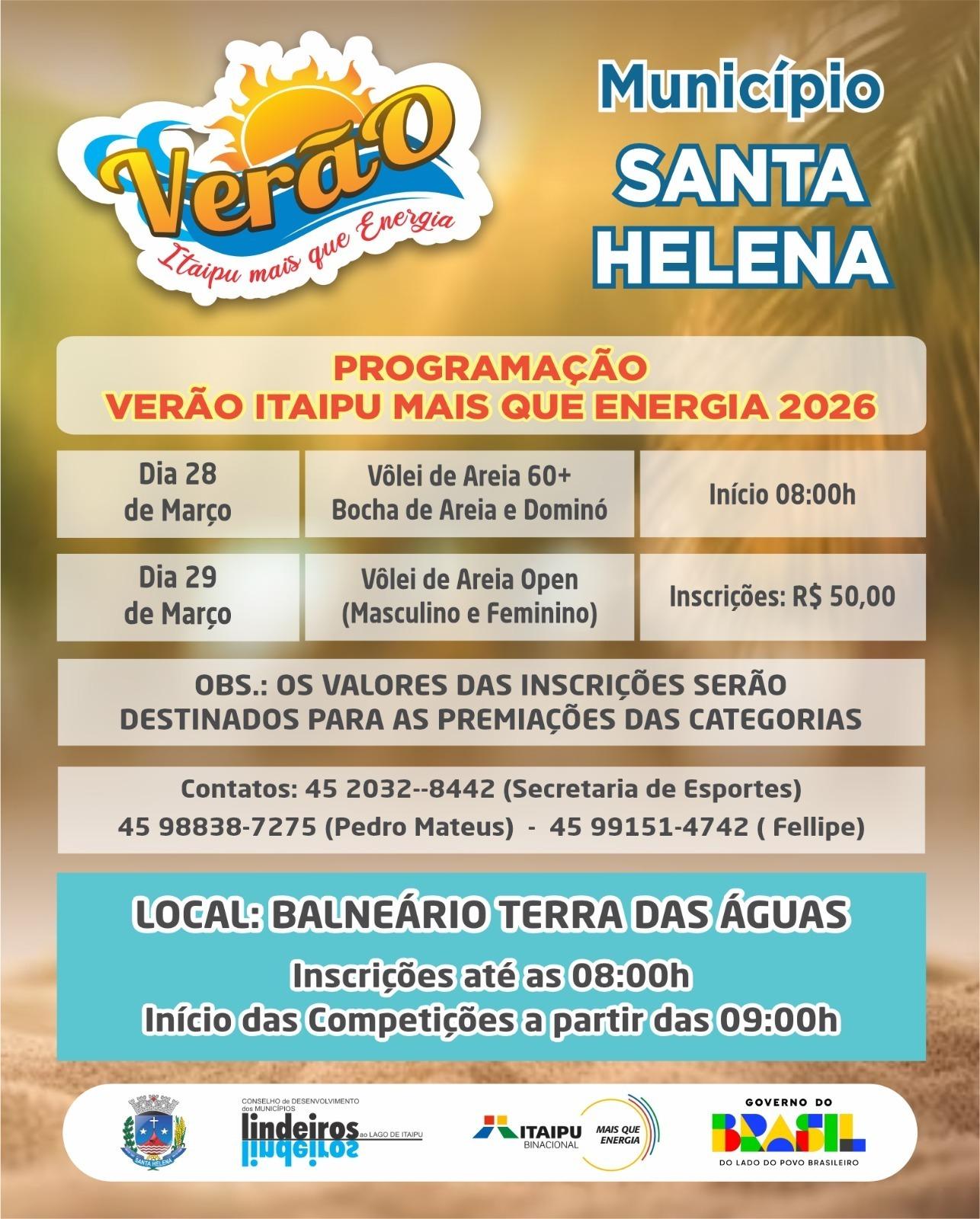 Verão Itaipu Mais Que Energia acontece nos dias 28 e 29 de março no Balneário Terra das Águas em Santa Helena
