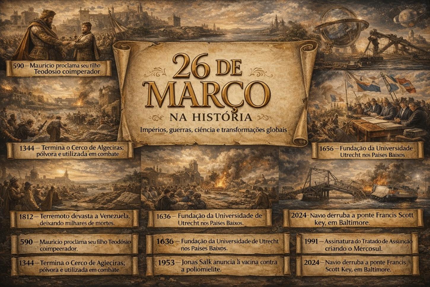26 de março: uma data marcada por impérios, guerras, ciência e transformações globais