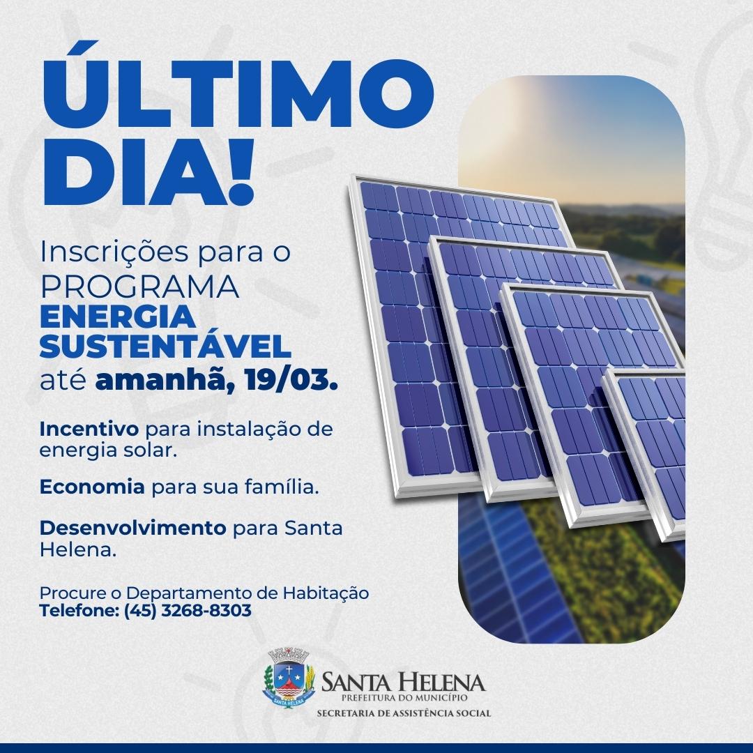 Inscrições para o Programa Energia Sustentável terminam nesta quinta-feira em Santa Helena