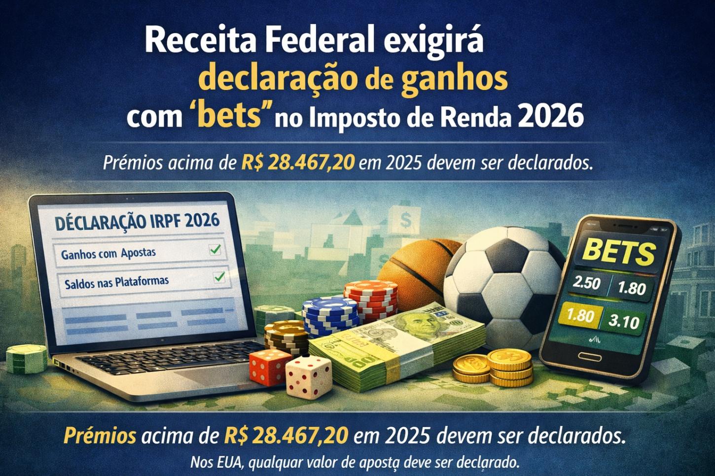 Receita Federal exigirá declaração de ganhos com “bets” no Imposto de Renda 2026