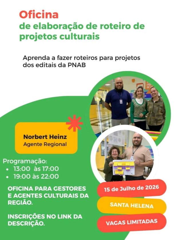 Santa Helena recebe oficina gratuita para capacitar artistas na elaboração de projetos culturais